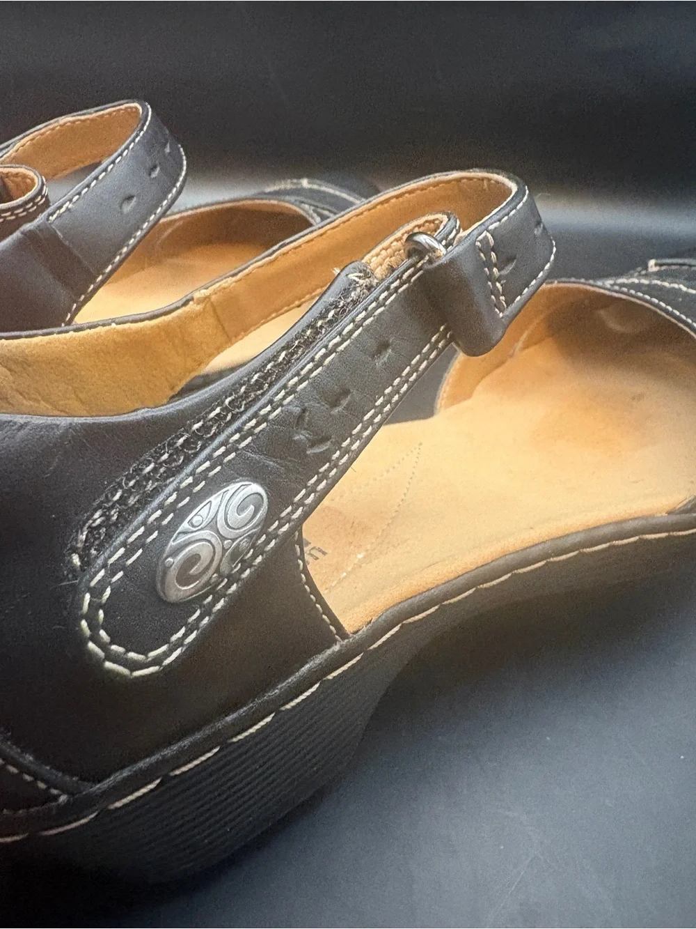 Clarks Black Leather Ankle Strap Pumps - EUC- Size 9N
